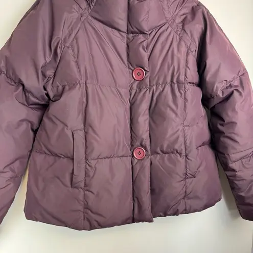 Garnet Hill Down Puffer Jacket Coat Sz 12 Plum Purple High Neck Button