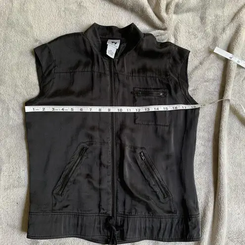 Women's Vintage Junction West Black Sleeveless Cargo Silk Jacket Vest Size M