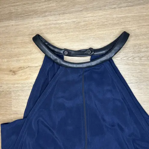 Yigal Azrouel Women’s 4 Top Silk Lambs Leather Navy Blue Open Back Halter