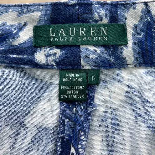 Ralph Lauren  LRL Womens Size 12 Capri Pants Cotton Stretch Blue White Floral