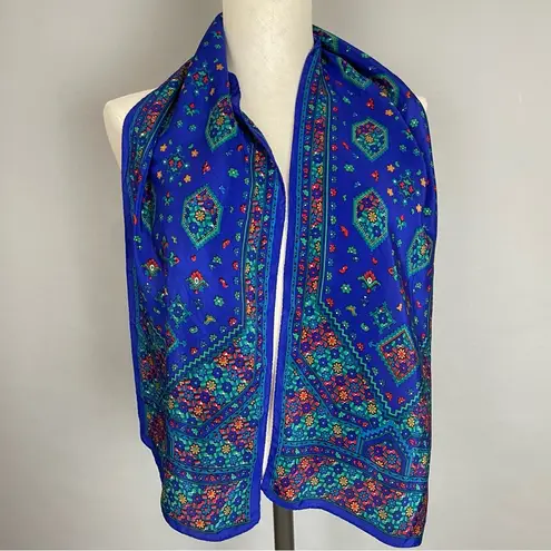 Vintage Blue  Scarf Floral Geometric Pattern Long Rectangular Unique Retro Fun‎