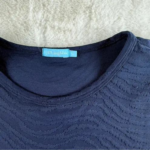 J. McLaughlin Navy Textured Zebra Knit Short Sleeve Stretch Crewneck Top Sz S