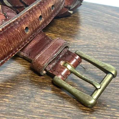 Women's Made in Uruguay Vintage Leather Woven Braided Buckle Belt Brown