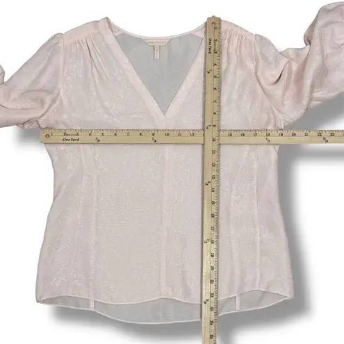 Rebecca Taylor Daniella Floral Jacquard Silk Blend 3/4 Tie Sleeve Blouse Pink 4