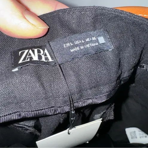 ZARA NWT ‎ Large Black Linen Blend Wide Leg Pants CP