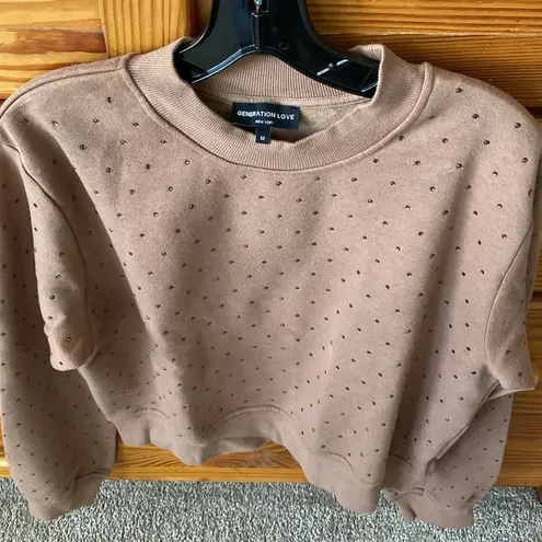 Generation Love Julie Rhinestone Sweatshirt Mink M NWOT
