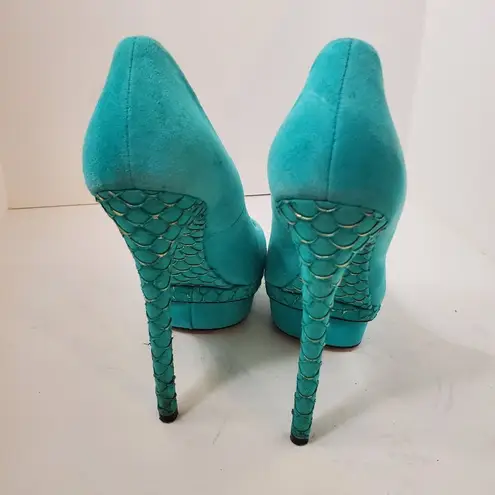 Brian Atwood  Turquoise Mermaid Platforms Pumps 8