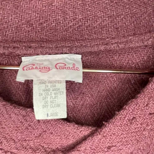 Handmade Aztec Painted Dusty Rose V-Neck Long Sleeve Sweater size Large