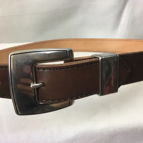 Amerihide Brown & Silver Buckle Leather Wide Chunky Western Belt 36