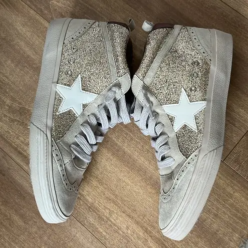 ShuShop Paulina Glitter Gold White Star Hi Top Sneakers Size 10 Tan