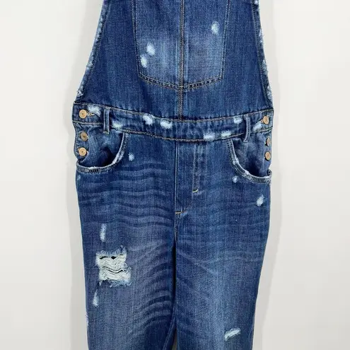 ZARA  Pant Overalls Womens M Blue Denim Bib Distressed Boho Festival Hippie