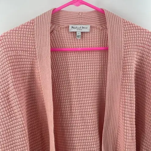 Michael Stars Small Open Cardigan Waffle Knit Pink Dolman Sleeve 100% Cotton