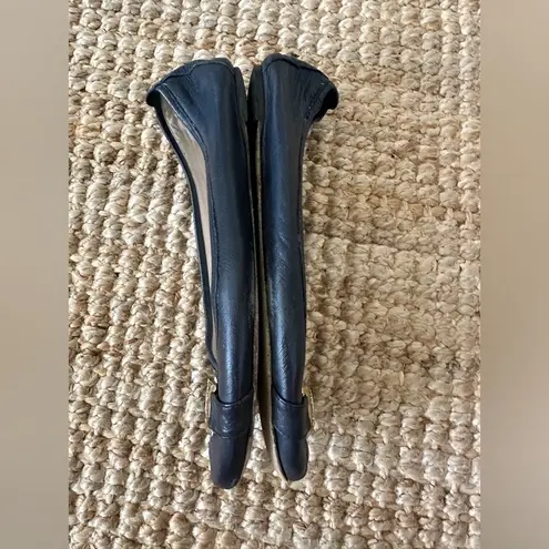 Escada Blue and Gold Flats with Elegant Gold Embellishment Size 39