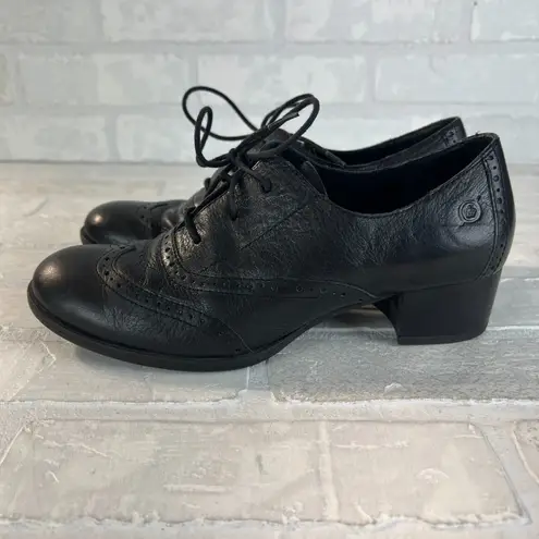 Born Womens Naleigh Oxford Pumps 8.5 Black Lace Up Shoes Wingtip Low Heel Retro