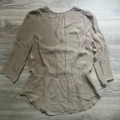 Babaton Aritzia 100% Silk Tan Surplice Long Sleeve Peplum Blouse Size S Career