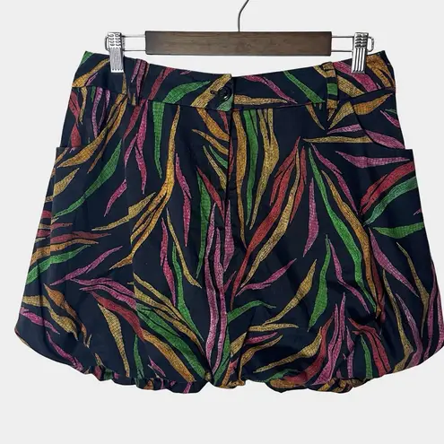 Farm Rio Shinny Zebra Bubble Hem Skirt M Black Multicolor Tropical Print