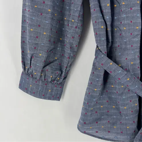 Draper James  Size 4‎ Multicolor Polka Dot Lightweight Chambray V Neck Wrap Top