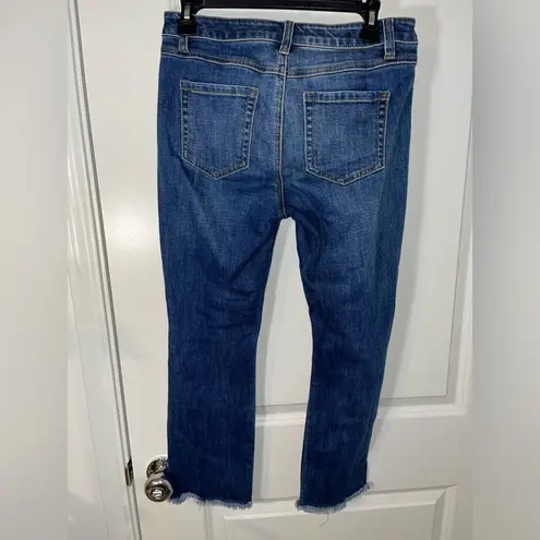 CAbi  Ripped Distressed Frayed Holes Denim High Cropped Straight Zip Jeans Sz 4