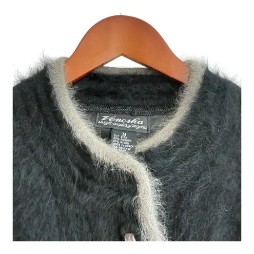 Venesha Vintage Angora Soft Black Cardigan Cozy Minimalist Boho Aesthetic Medium