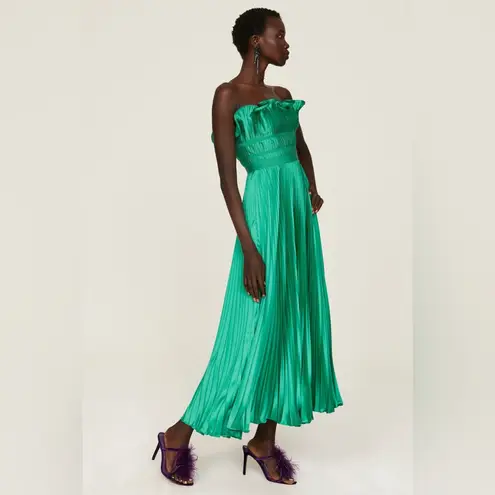 AMUR Giada Dress, Green Satin Pleated, Size 2
