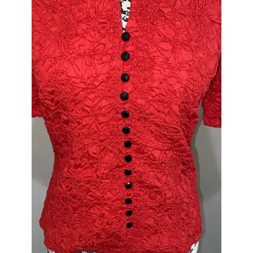 Go Silk Crinkle Fabric Red Lightweight Button Front Stretchy Blouse Top Sz PS