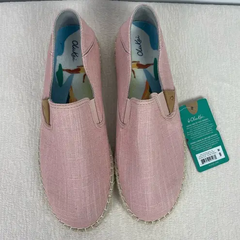 Olukai Pink Rose Sea Salt Canvas Women's Kuala Pa'a Kapa Slip On Espadrille