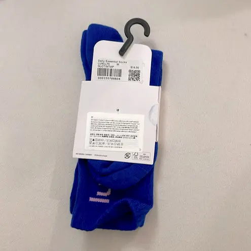 Lululemon  NWT Daily Essential Blue Crew Length Socks 1pr Wordmark Size M