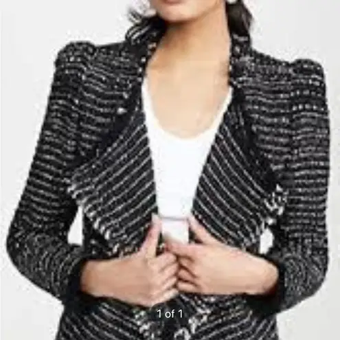 IRO Womens Diana Tweed Jacket Black Silver Fringe Puff Sleeves Emily in Paris