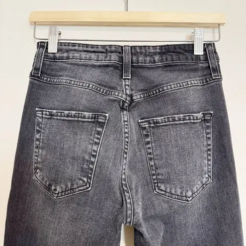 AMO Denim High Rise Stix Cropped Jeans Frayed Hem Anthropologie Washed Black 26