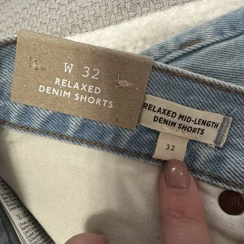Madewell NEW  Relaxed Mid Length Denim Jean Shorts Womens 32 Light Wash Step Hem