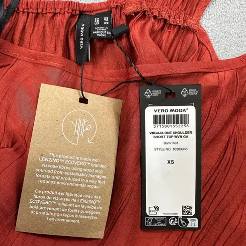 VERO MODA NWT Top One Shoulder XS Barn Red Sleeveless Textured Elastic Blouse