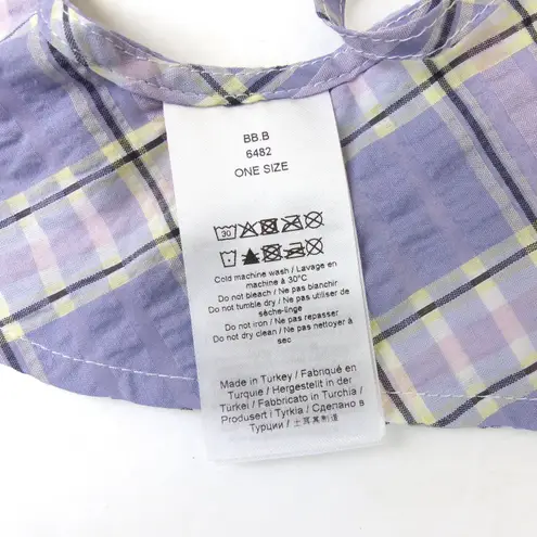 Ganni Collar Tie Neck Seersucker Check Diamond Purple Plaid One Size Cottage