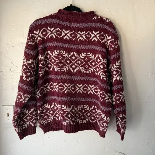 CORSAGE Vintage Womens Burgundy Nordic Fair Isle Knit Sweater Pullover Size L Red Size L