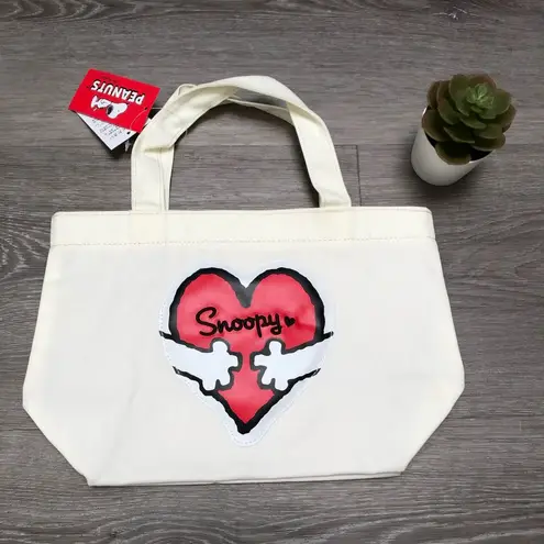 peanuts snoopy love heart canvas tote bag Red