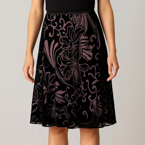 Jody Vintage Y2K Black Pink Velvet Burnout Skirt A