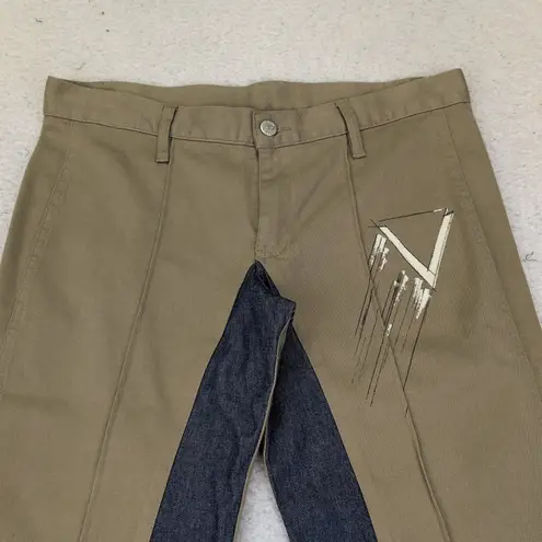 Diesel Women's Pants Size 28 Khaki Denim Panel Graphic Flare Jeans Two Tone Y2K