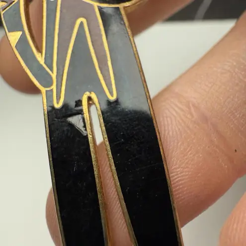 Laurel Burch Shaman Brooch Pin Gold Tone Black Red Enamel Tribal