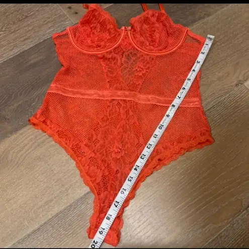 Rachel Roy lace teddy bodysuit in orange/coral size L