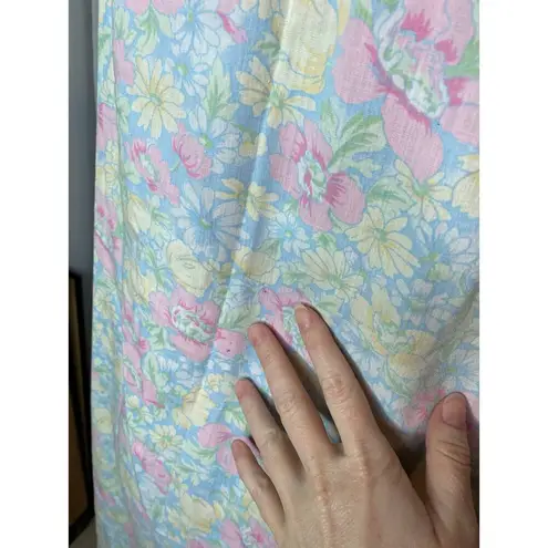 Frolicking dress Vintage floral housecoat pastel pink blue yellow Size L