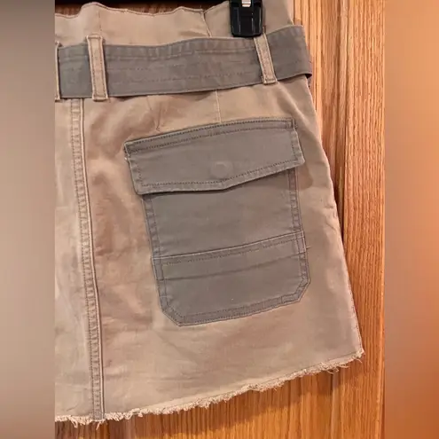 frame denim FRAME Paperbag High-Rise Raw Hem Stretch Cotton Mini‎ Skirt Cargo Multi Size 27 - Image 11