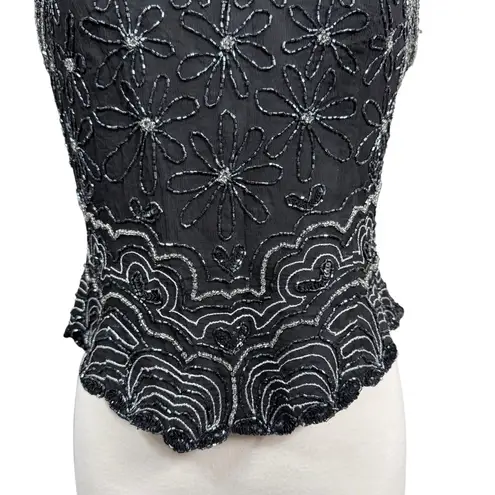 Adrianna Papell Boutique Evening Black Silk Beaded Halter Top Vintage M Size M
