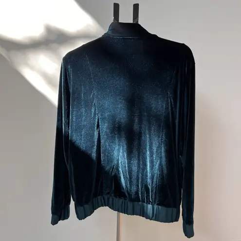 Coldwater Creek  Women’s Green Velour Full Zip Sweater Size 1X Emerald Teal EUC