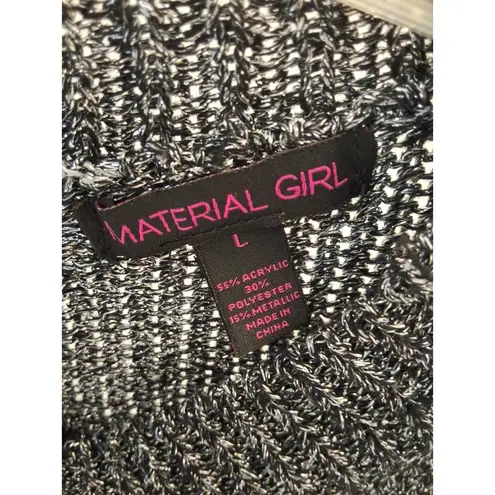 Material Girl Shimmer Metallic Knit Sweater Black Silver Pullover Womens Large