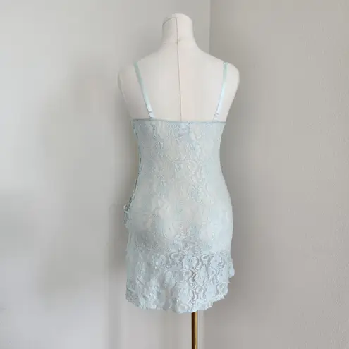 Vintage Y2K Cinema Etoile Blue Lace Slip Dress Stretch Bodycon Lace Up Side M Size M