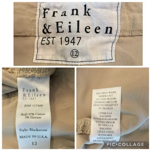 Frank & Eileen Blackstone High Rise Cropped Trouser Utility Pants Khaki Beige 12