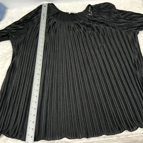 kim rogers  Pleated Tunic Top Black Round Neck Semi Sheer Plus Size 1X Workwear