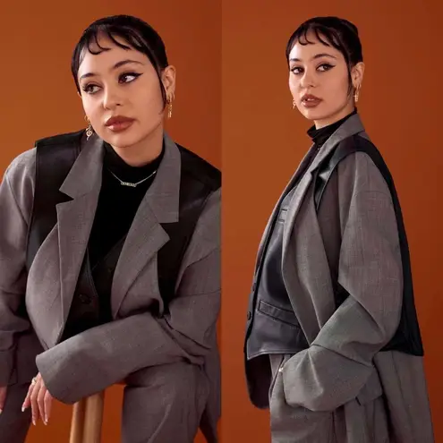 Alexander Wang Mohair Blazer With Leather Vest In Grey