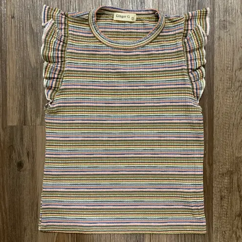 Ginger G Striped Short Sleeve Small Top