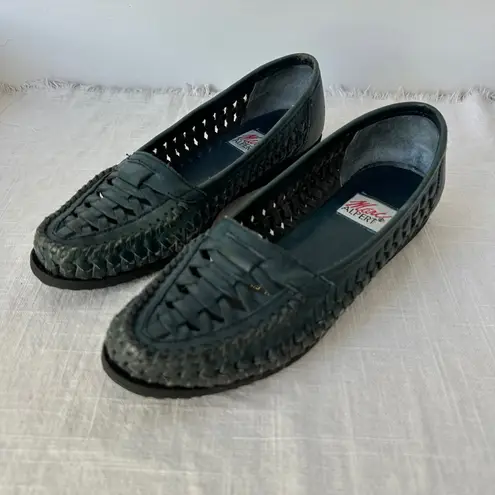 Marc Alpert Woven Leather Loafers Slides Dark Green Shoes Women's Size 6.5 M