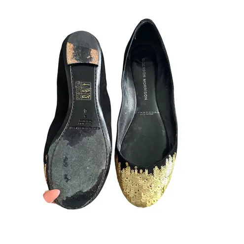 SIGERSON MORRISON Black Gold Suede Sequined Ballet Flats Size 6